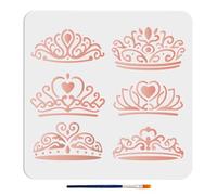 MAYJOYDIY 6 Styles Crown Stencil 30×30cm Princess Queen Gems Crown Art Templates for Painting with Paint Brush Ornate Tiara King Drawing Template for Gift Box Decor Craft Furniture Fabric Wall