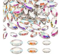 MAYJOYDIY 60Pcs Crystal AB Horse Eye Glass Rhinestones,12/15/18mm Sewing Claw Gemstones Sew On Diamond with Silver Flatback Claw Decoration Horse Eye Rhinestones for Arts DIY Crafts