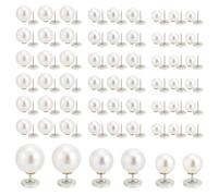 MAYJOYDIY 60Pcs No Sew Pearl Buttons Brooch Pins Pearl Brooch Button Pins 10/12/14mm Detachable Reusable for Clothes DIY Crafts Accessories, White