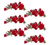 MAYJOYDIY 6Pcs 3D Long Red Rose Flower Embroidered Patch 30.8×10.5cm Flower Embroidered Iron On/Sew On Patches Applique Sewing Crafts Kit for Clothes Jeans Jackets Bags DIY Decorations