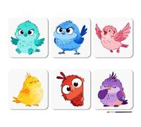 MAYJOYDIY 6Pcs Birds Stencil Reusable Cute Animal Stencil for Painting 20×20cm Cartoon Bird Drawing Template with Paint Brush for Wall Furniture Canvas Scrapbook Decoration