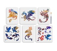 MAYJOYDIY 6pcs Flying Dragon Template 30×30/29.7×21cm Reusable Evil Dragon Chinese Loong Stencil Dragon Flame Templates for Painting on Wood Wall Fabric Home Decor