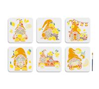 MAYJOYDIY 6pcs Lemon Gnome Painting Stencils, 20x20cm Reusable Summer Craft Templates, Fruit Themed Art Supplies, Gnome with Hat & Farm Truck Design for Canvas Wall Wood DIY Craft Home Decor