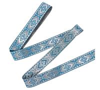 MAYJOYDIY 7m Blue Ethnic Jacquard Ribbon Metallic Sliver Boho Embroidered Woven Fabric 20mm Rhombus Sewing Trim Fringe Decor Trim for DIY Clothing Curtain Embellishment Decor
