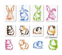 MAYJOYDIY 8 Pcs Realistic Rabbit Stencils Reusable Cute Guinea Stencil for Painting 2 Sizes Animal Drawing Template with Paint Brush for Wall Furniture Canvas Home Decoration