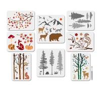MAYJOYDIY 8Pcs Forest Animals Stencil Set Fox Squirrel Painting Stencils 30×30cm/29.7×21cm Reusable Wildlife Deer Bear Drawing Template with Paint Brush for Wall Album Home Gift Card Decoration