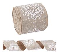 MAYJOYDIY 9.14m White Christmas Snowflake Ribbon 63mm Xmas Polyester Imitation Linen Ribbons with Iron Wire, for Crafts Making Gift Wrapping Winter Holiday Xmas Decorative