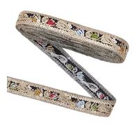 MAYJOYDIY 9.1m Black Jacquard Ribbon, 30mm Boho Metallic Floral Trim with Sequins for Sewing, Bags & Clothing Decoration (Vintage Ethnic Style Woven Tape)