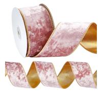MAYJOYDIY 9.1m Pink Velvet Wired Ribbon, 63mm Golden Edges Rose Pink Crushed Velvet Christmas Ribbon for Gift Wrapping Wedding Holiday Decoration Crafts Wreaths Topper Bows