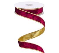 MAYJOYDIY 9.1m Wine Red and Gold Velvet Wired Ribbon 25mm Wide Single Sided Velvet Decorative Ribbon with Gold Back for Christmas Tree Garland Wreath Party Decoration Gift Wrappings