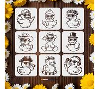 MAYJOYDIY 9 Pcs Cute Duck Stencils Reusable Sunglasses Duck Stencil for Painting 20×20cm Funny Animal Drawing Template with Paint Brush for Wall Furniture Canvas Scrapbook Decoration