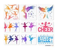 MAYJOYDIY 9 Pcs Dance and Gymnastics Stencil Reusable Ballerina Stencil for Painting Ballet Dancer Cheerleading Drawing Template with Paint Brush for Wall Furniture Paper Canvas Scrapbook Decoration