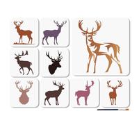 MAYJOYDIY 9 Pcs Deer Stencils Reusable Deer Head Stencil for Painting Forest Animal Drawing Templates Nature Antler DIY Templates with Paint Brush for Wall Wood Fabric Album Scrapebook Decoration