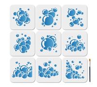 MAYJOYDIY 9Pcs Bubble Painting Stencils Bubble Edge Stencils 5.9×5.9inch with Paint Brush Bubbles Block Pattern Craft Stencils Template for Wood Wall Window DIY Craft Home Decor