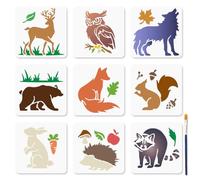 MAYJOYDIY 9Pcs Woodland Animals Painting Stencils 15x15cm