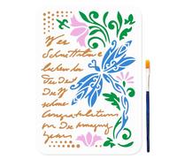 MAYJOYDIY A4 Dragonfly & Floral Stencil Set - 29.7x21cm Reusable Painting Template for Wall, Wood & Fabric (Includes Brush) - Nature Inspired Home Decor
