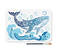 MAYJOYDIY A4 Size Patterned Whale Stencil Ocean Waves Bubbles Stencil with Paint Brush 29.7×21cm Marine Animal Reusable Painting Template for Wood Window DIY Craft Photo Album
