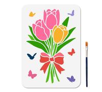 MAYJOYDIY A4 Size Tulip & Butterfly Flower Stencil, 29.7×21cm Reusable Plastic Painting Template with Bouquet, Plant & Insect Designs - for Wood, Wall, Window, Photo Album & DIY Craft Decor