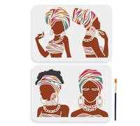 MAYJOYDIY African Lady Stencils, 11.7 x 8.3 inch, 4 Styles with Paint Brush, Tribal Women Template for Wall Art