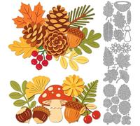 MAYJOYDIY Autumn Plants Die Cuts Maple Leaf Pinecone Embossing Template Mushroom Acorn Flower Ginkgo Leaf Carbon Steel Cutting Stencils for Card Making DIY Scrapbooking Album Gift Decoration