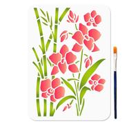 MAYJOYDIY Bamboo Painting Stencil, Oriental Orchid Flower Template, PET Plastic, Classic Design, 29.7x21cm, with Paint Brush, Reusable Wall Art Stencil for Wood Window DIY Craft Home Decor