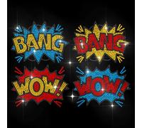 MAYJOYDIY Bang Wow Rhinestone Iron on Decal Anime Text Hotfix Transfer Sticker Comic Graffiti Heat Transfer Patch Shining Clothing Repair Applique for T-Shirt Hat Jacket Garment Bag DIY Decor