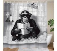MAYJOYDIY Bathing Gorilla Shower Curtain for Bathroom Newspaper Monkey Shower Curtain Sets with 12 Hooks Animal Waterproof Fabric Bath Curtains for Bathroom Bathtub Home Decor,183x183cm
