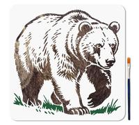 MAYJOYDIY Bear Stencil Reusable Wildlife Animal Stencil for Painting 11.8x11.8 Inch Walking Bear Drawing Template with Paint Brush for Wall Furniture Paper Canvas Scrapbook Decoration