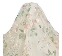 MAYJOYDIY Beige Floral Embroidered Lace Fabric, 1.6m x 0.9m Vintage Tulle Mesh, Polyester Sewing Lace Trim for Wedding Dress, Bridal Veils, DIY Crafts, Costumes Decoration