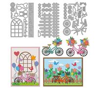 MAYJOYDIY Bicycle Windows Metal Cutting Dies Garden Windmill Balloon Die Cuts Flowers Butterfly Embossing Template Cloud Carbon Steel Stencils for Card Making Scrapbooking Album Handbook Decoration