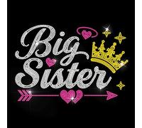 MAYJOYDIY Big Sister Words Rhinestone Iron on Hotfix Transfer Crown Pink Heart Heat Transfer Sticker Heart Ring Arrow Bling Clothing Decoration Applique for Shirt Bag Hat Jacket Jeans Shoes DIY Crafts