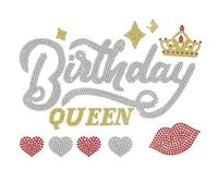MAYJOYDIY Birthday Queen Iron on Transfers Rhinestone Heat Transfer Decal Bling Patch Crown Heart Lip Pattern Crystal DIY Birthday Party Iron On Stickers for Clothes Bag Pant Fabric Decor