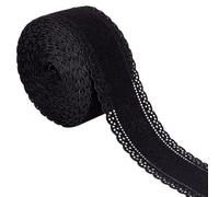MAYJOYDIY Black Corduroy Ribbon, 4.5m x 38mm, Scalloped Lace Trim, Vintage Style Crocheted Edge for Sewing Crafts, DIY Scrapbooking, Home Decoration