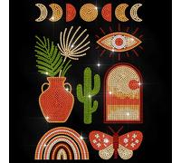 MAYJOYDIY Bohemian Rainbow Rhinestone Iron on Transfer Boho Style Heat Transfer Sticker Lunar Phase Rhinestones Hot-fix Decals Bling Clothing Decoration Applique for Shirt Bag Jeans Clothes Decor