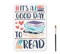 MAYJOYDIY Book Pencil Stencil Reading Books Template 29.7x21cm Study Aphorism Reusable Plastic Stencil with Paint Brush Bookshelf Hearts Decoration Template for Wood Wall Window DIY Craft