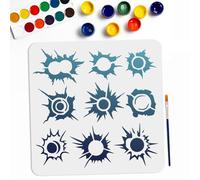 MAYJOYDIY Bullet Hole Stencil 30×30cm 9 Style Loophole Stencil with Paint Brush Reusable A Hail of Bullets Drawing Templates for Car Refrigerator Party Crafts Art Furniture Wood Canvas