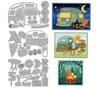 MAYJOYDIY Camping Theme Metal Die Cuts Camper Van Cutting Dies Bonfire Chair Forest Embossing Template Carbon Steel Cutting Stencils for Card Making DIY Scrapbooking Album Handbook Gift Decoration