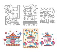 MAYJOYDIY Carousel Metal Cutting Dies Carnival Balloon Flags Embossing Paper Die Cut Stencils Horse Stars Carbon Steel Die Cutting for Scrapbooking Party Photo Album DIY Paper Crafts