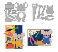 MAYJOYDIY Cartoon Mouse Metal Cutting Dies Mouse Worker Die Cuts Stencils Fun Animal Theme Embossing Template Dies for DIY Paper Craft Card Making Scrapbooking Album Decor