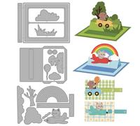 MAYJOYDIY Cat and Dog Metal Cutting Dies 3D Pop-up Slider Card Die Cuts | Airplane Balloon Car Embossing Template Dies, Puppy Kitten Rainbow Die Stencils, for DIY Craft Card Making Scrapbooking Decor