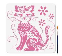 MAYJOYDIY Cat Lady Stencil Floral Mandala Template 30x30cm Animal Theme Reusable Plastic Stencils for Painting with Paint Brush Rose Bownot Templates for Wood Wall Window DIY Craft