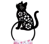 MAYJOYDIY Cat Metal Towel Ring, Cute Kitten Hollow Floral Patterns Black Hand Towel Holder, Animal Pet Hanging Ring Wall Mounted Bathroom Accessories for Bathroom Kitchen Home Decoration Gift