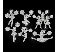 MAYJOYDIY Cheerleader Rhinestone Iron on Decal Pom Pom Squad Hotfix Transfer Sticker Cheering Dance Heat Transfer Patch Bling Clothing Repair Applique for T-Shirt Hat Jacket Garment Bag DIY Decor