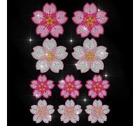 MAYJOYDIY Cherry Blossom Rhinestone Iron on Decal Sakura Flower Hotfix Transfer Sticker Pink Floral Petals Heat Transfer Applique for Clothing Repair T-Shirt Jacket Garment Bag DIY Decor