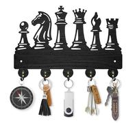 MAYJOYDIY Chess Wooden Key Holder Chess Pieces Key Hanger for Wall 30×20 cm King Queen Decorative Wall Mount Coat Rack with 5 Alloy Hooks for Entryway Kitchen Office Bedroom Gift