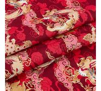 MAYJOYDIY Chinese Dragon Print Cotton Fabric, Red, 1M x 1.5M