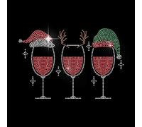 MAYJOYDIY Christmas Wine Glass Rhinestone Iron on Hotfix Decal Transfer Christmas Hat Deer Horn Pattern 27×18.3cm Heat Transfer Bling Patch Clothing Repair Applique Christmas Decor Dress T-Shirts