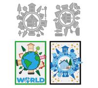 MAYJOYDIY Circular Town Metal Cutting Dies Global Village Die Cuts Stencils Houses and Trees Embossing Template Dies for DIY Paper Craft Card Making Scrapbooking Album Decor