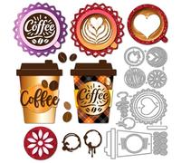 MAYJOYDIY Coffee Cups Metal Die Cuts Latte Art Cutting Dies Coffee Beans Embossing Template Carbon Steel Cutting Stencils for Card Making DIY Scrapbooking Album Handbook Gift Decoration