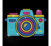 MAYJOYDIY Color Camera Rhinestone Iron on Decal Rainbow Camcorder Hotfix Transfer Sticker Fashion Item Heat Transfer Patch Clothing Repair Applique for T-Shirt Hat Jacket Garment Bag DIY Decor